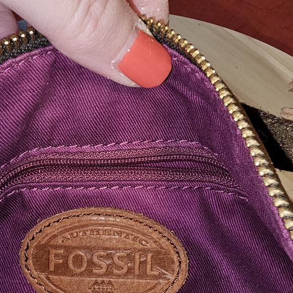 Fossil Erin Canvas & Leather Crossbody Handbag Pink Brown Top Zip - Picture 12 of 13